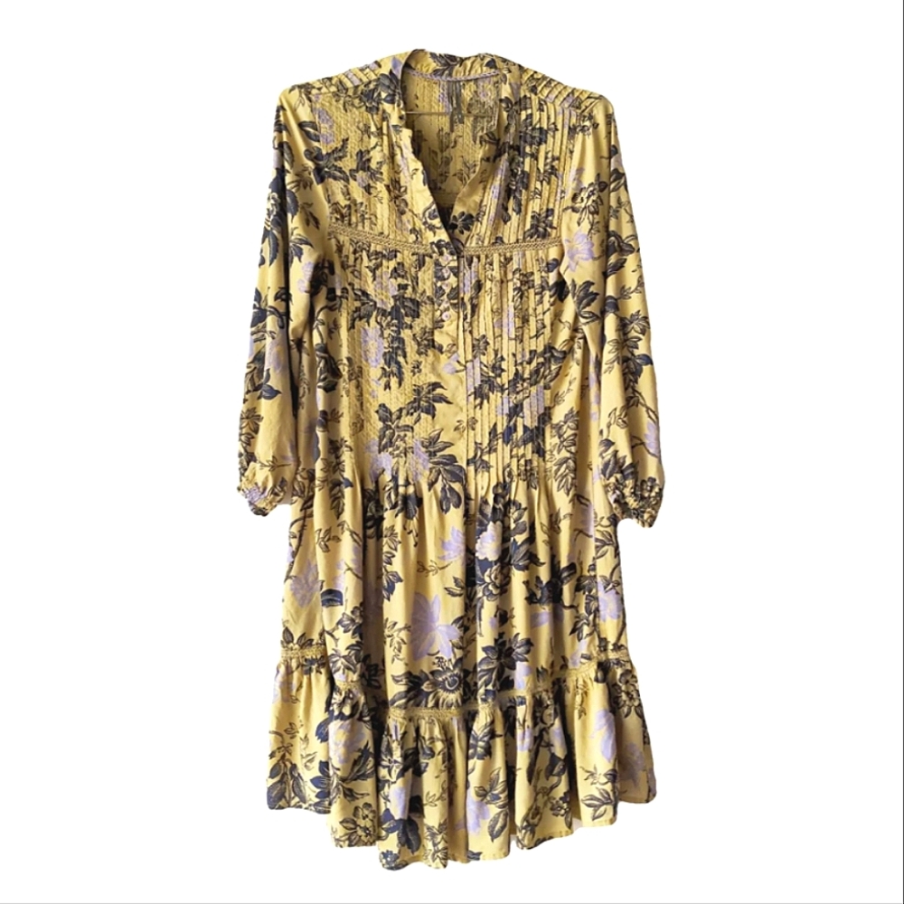 Anthropologie Yellow Indigo Purple Floral Nightgown Intimate Sleepwear Pajamas